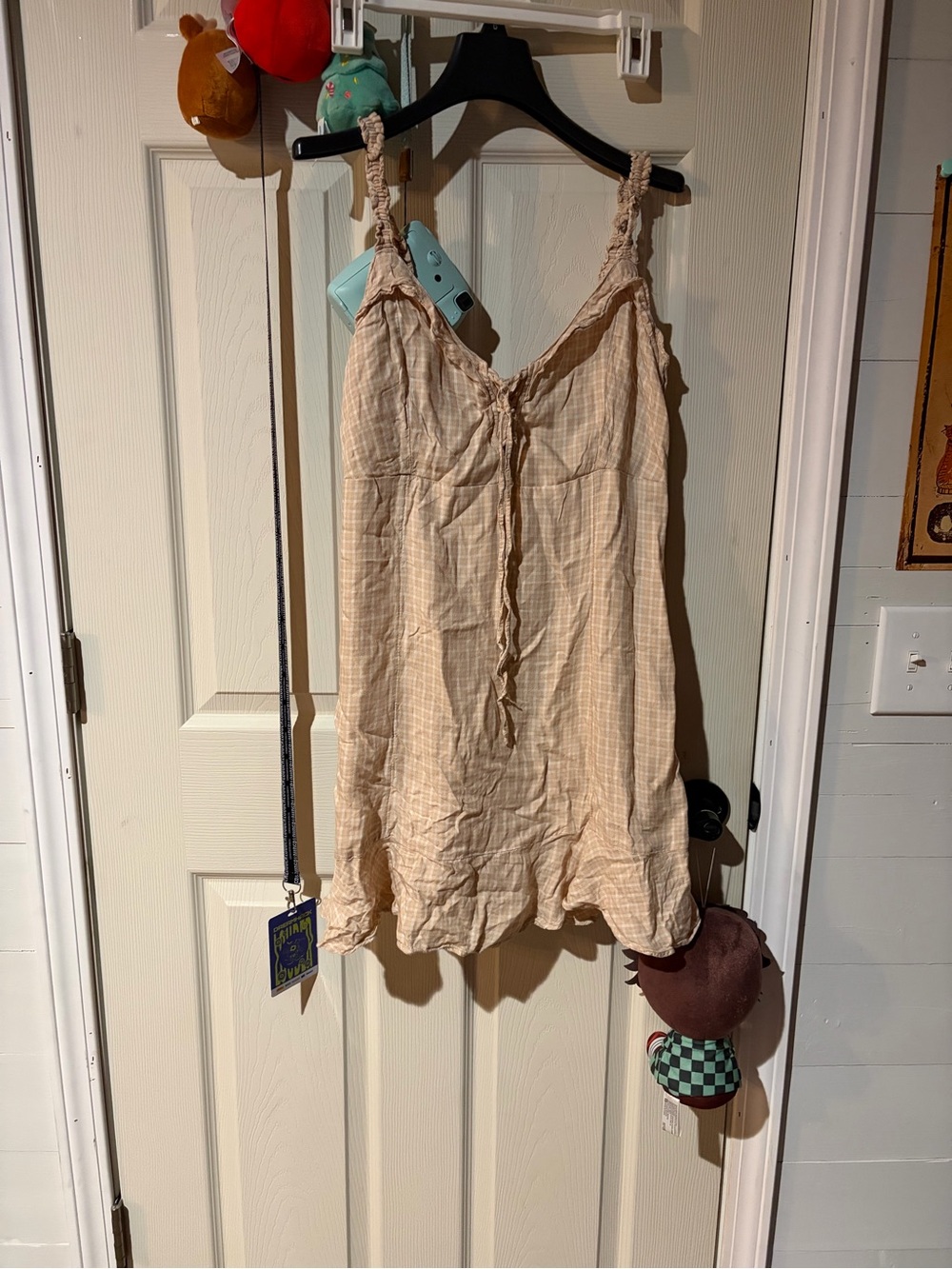 American Eagle Outfitters Cream Plaid Sleeveless Slip Dress